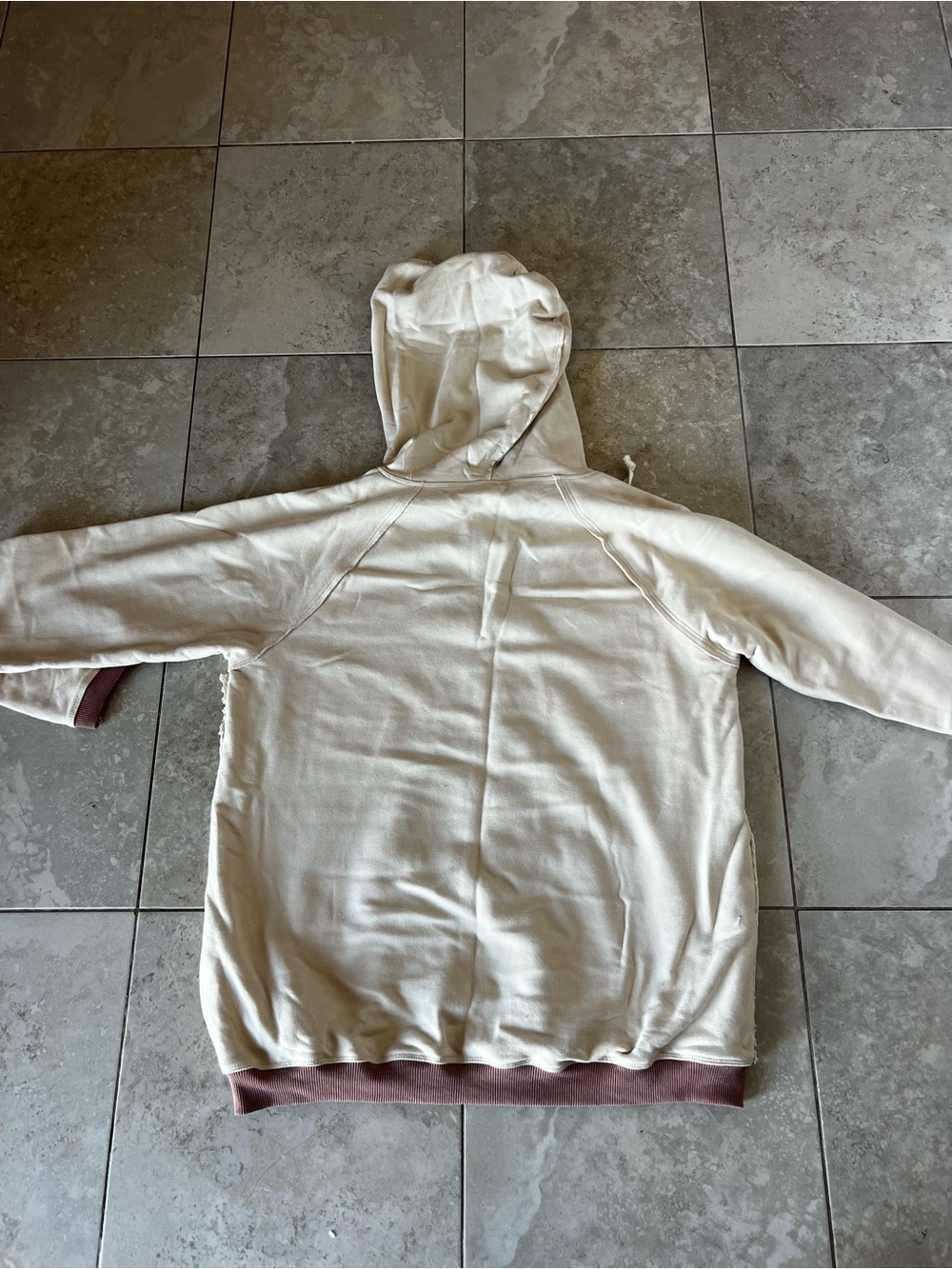 Hem & Thread Cream V-Neck Hooded Sweater with Mauve Trim - Picture 6 of 6